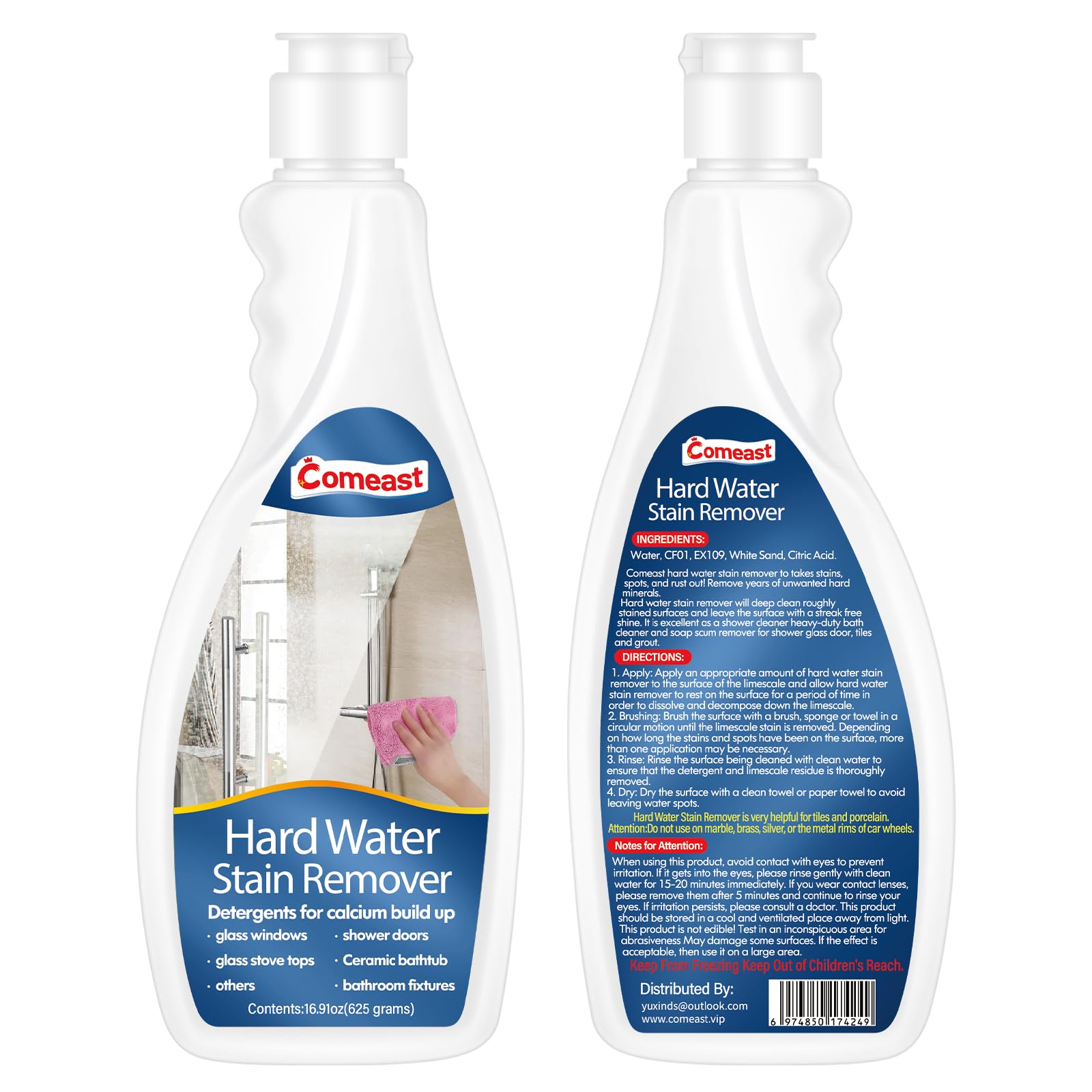Hard Water Stain Remover Shower Glass Shower Door Toilet Bowl Cleaner for Calcium Build Up Meet All Household