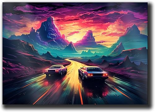 Unique Synthwave Style Retro Art, 80s style art, framed poster print, guest room art, cool living room art, Bright Wall Art, Decor poster