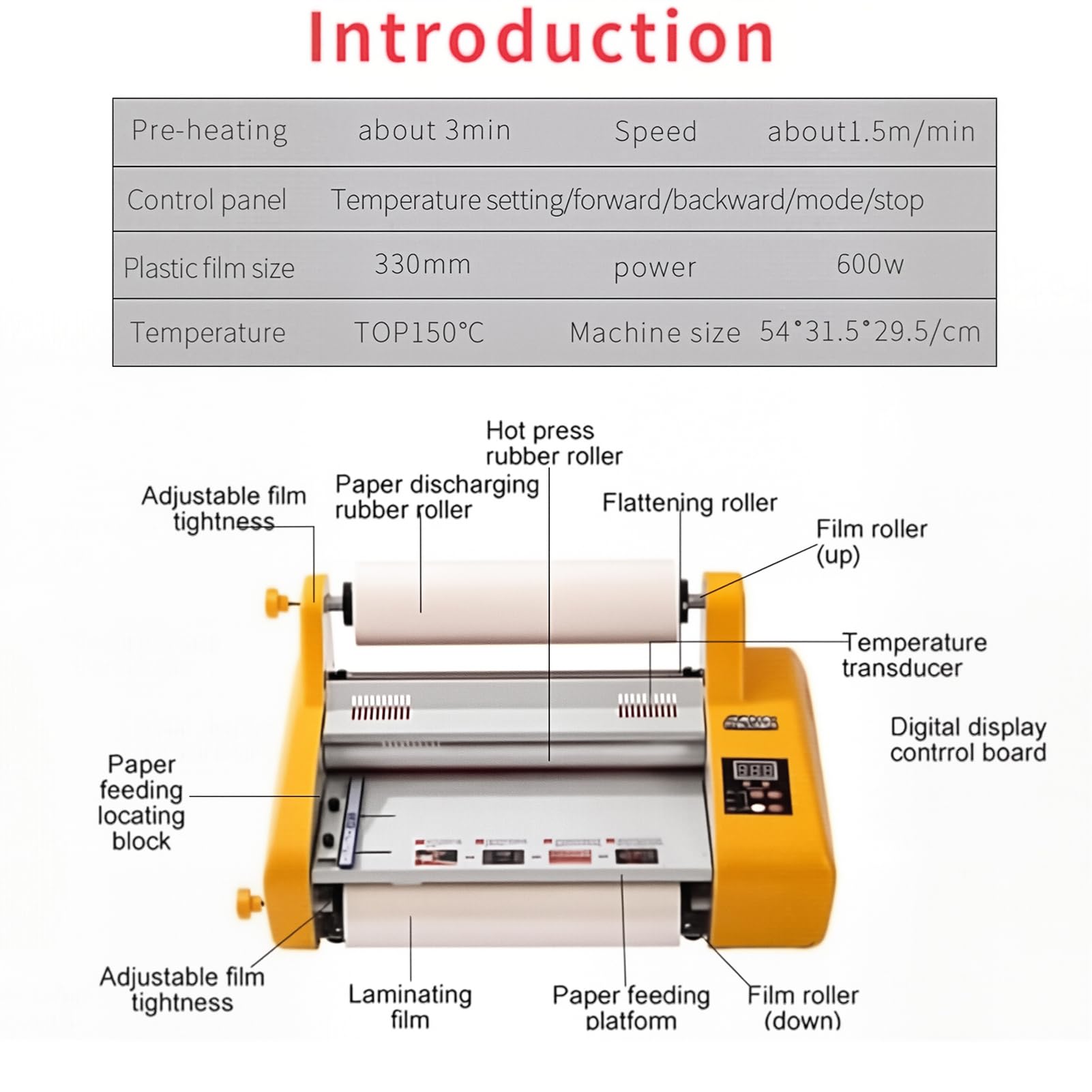Laminator do Papieru 33 cm, Laminarka Rolkowa 600 W na Gorąco i Zimno z Inteligentną Kontrolą Temperatury, Funkcja Przód/Tył, Laminowanie Jednostronne i Dwustronne do Papieru, Prac Artystycznych