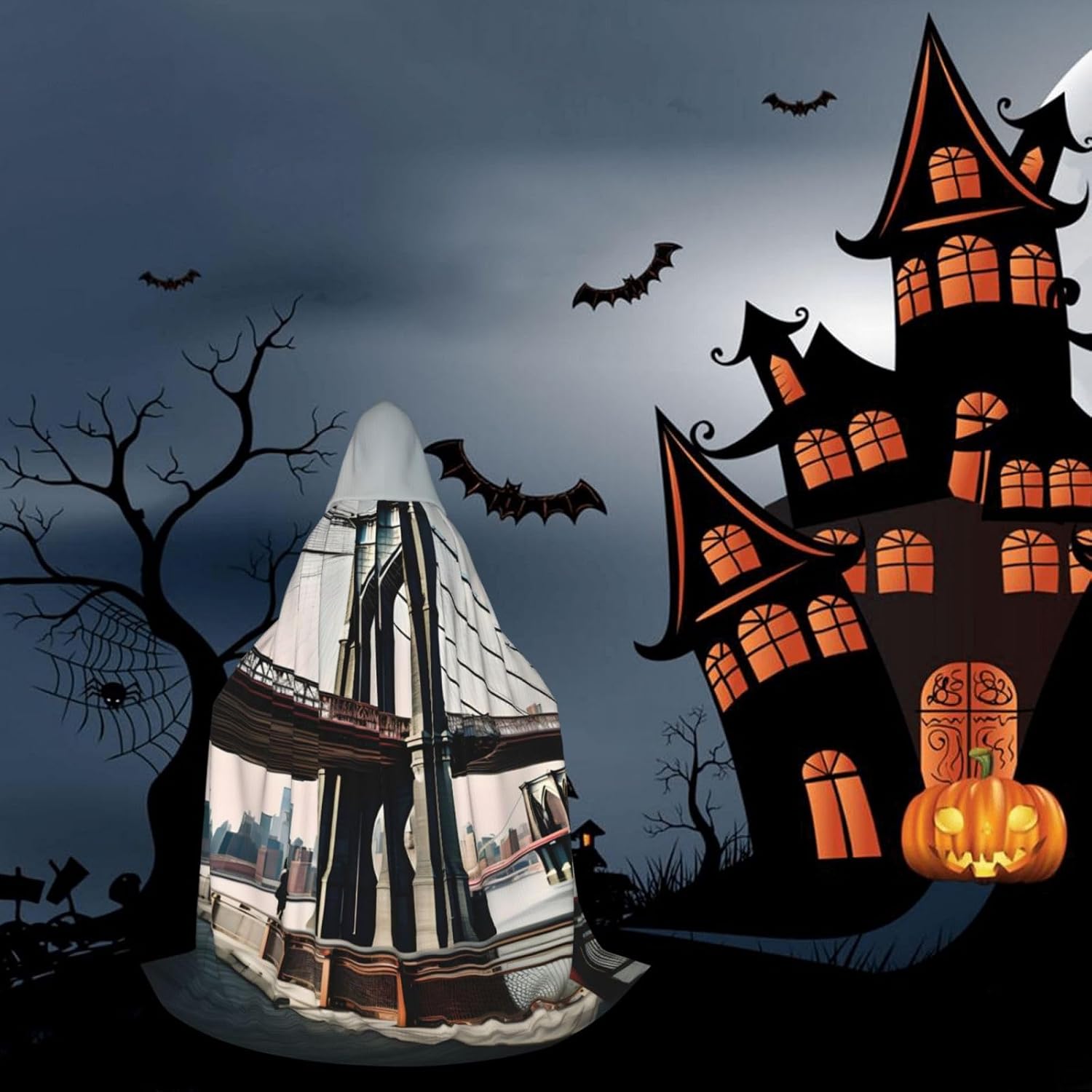 Brooklyn Bridge s print Wizard Hooded Robe Medieval Cape Renaissance Cloak for Men Women Halloween Costume