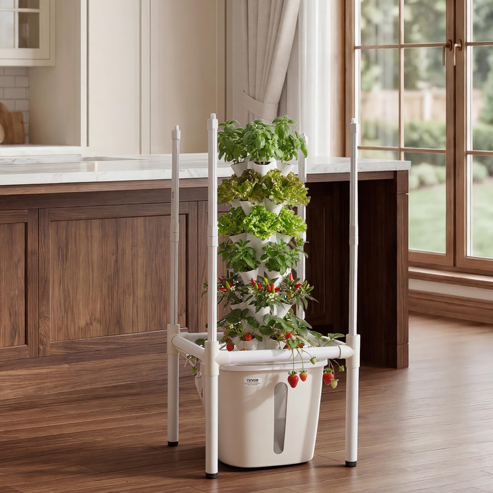 VEVOR Torre Idroponica 6 Ripiani, Sistema di Coltivazione per Piante Erbe Aromatiche Frutta Verdure Lampada LED per Coltivazione Crescita Controllo App, Torre Idroponica Serbatoio 20 Litri