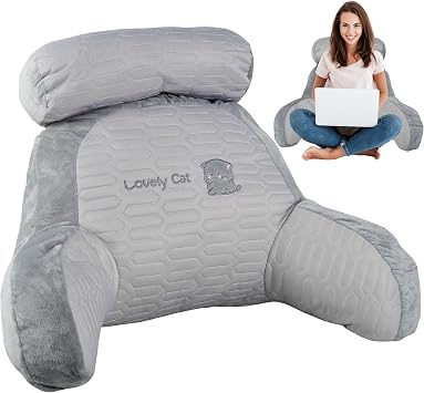 Reading Pillow for Bed Comfortable Reading Cushion for Bed Back Support with Arm Multifunctional Detachable Backrest Pillow Washable Support Rest Pillow for Reading Relaxing Watching TV70cm, Cat