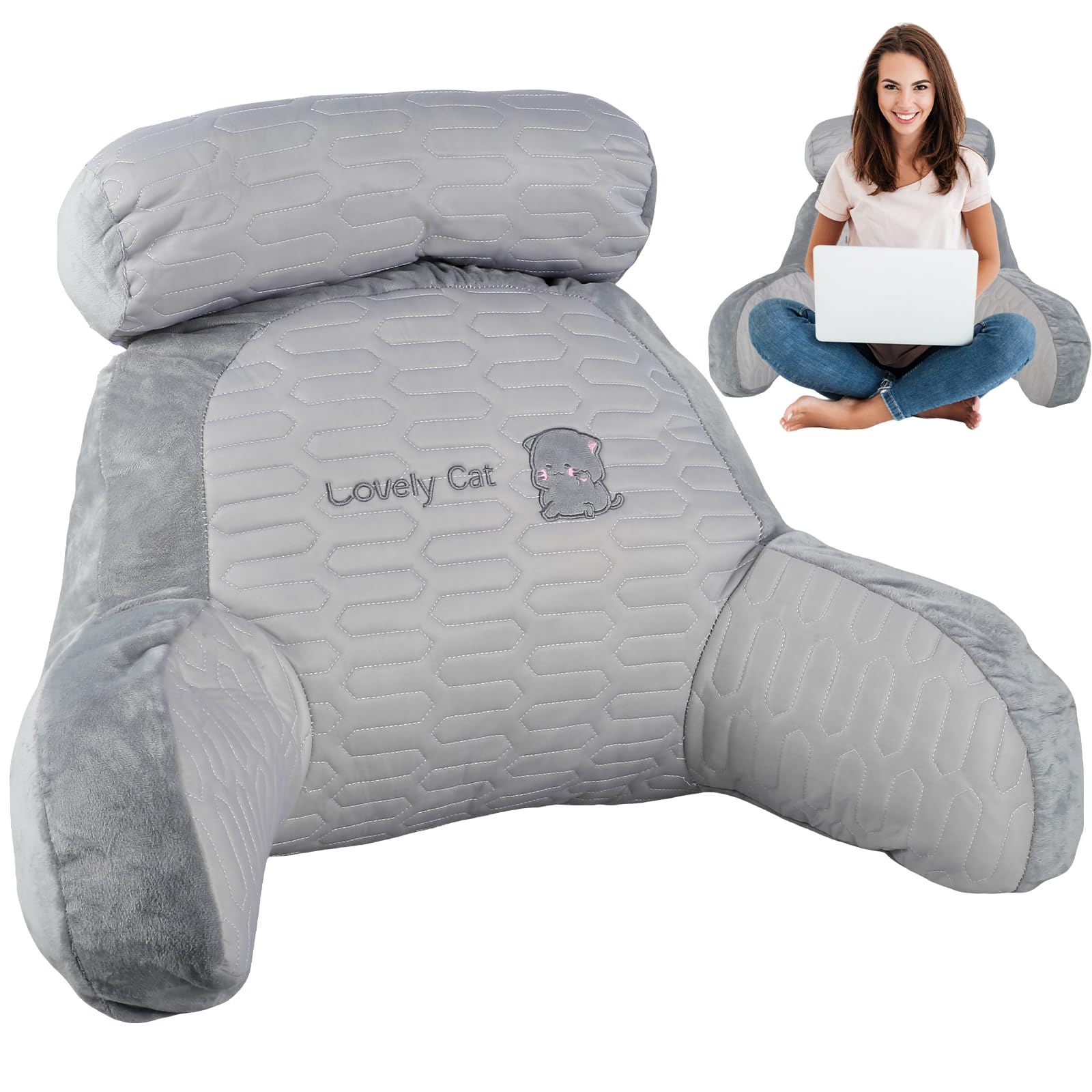 Rhaiqbvc Cat Reading Pillow For Bed Comfortable Reading Cushion For Bed Back Support With Arm Multifunctional Detachable Backrest Pillow Washable Support Rest Pillow For Reading Relaxing Watching Tv(70Cm, )