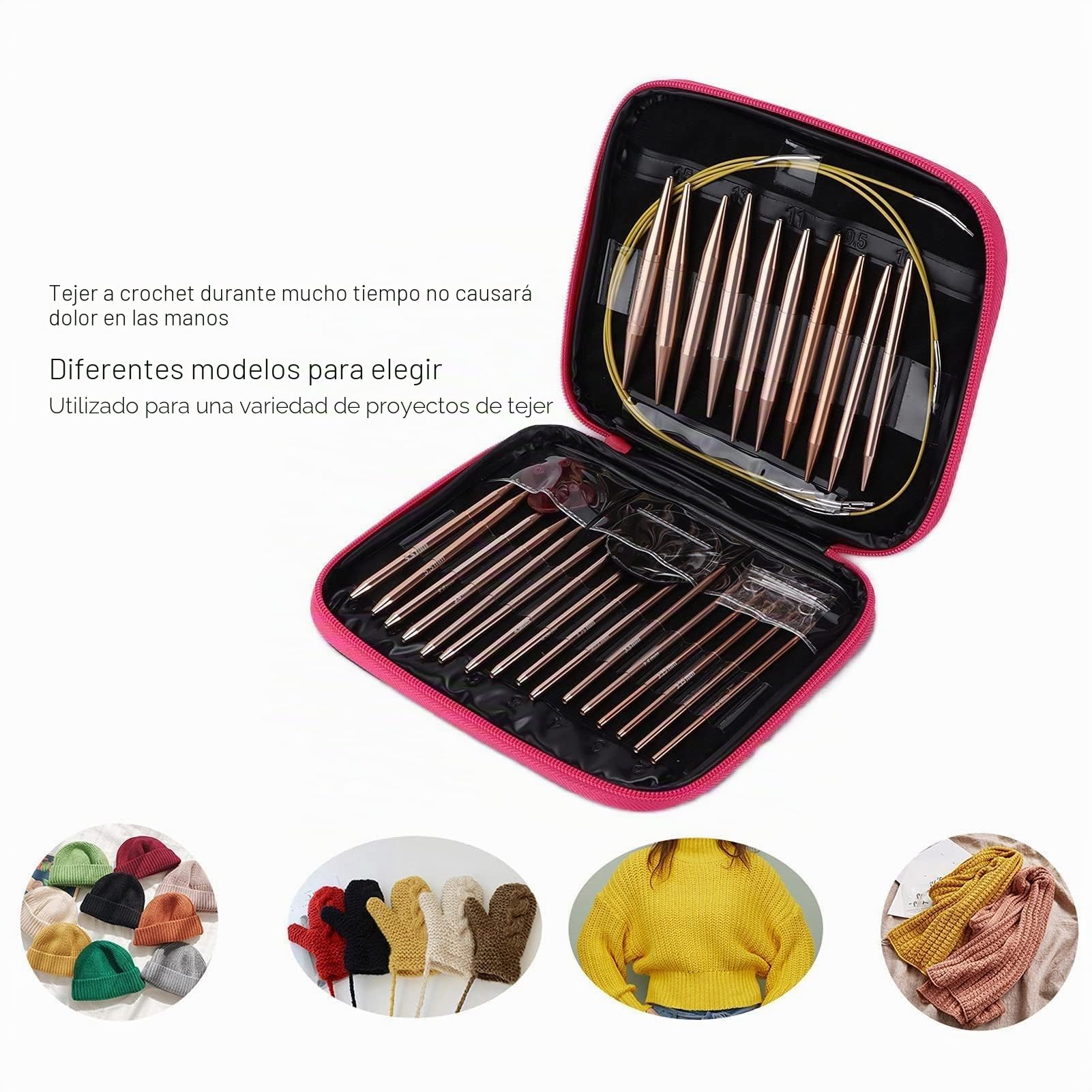 Juego de Agujas Circulares de Aluminio, 26 Piezas, Manijas Ergonómicas, Kit Intercambiable con Estuche de Almacenamiento