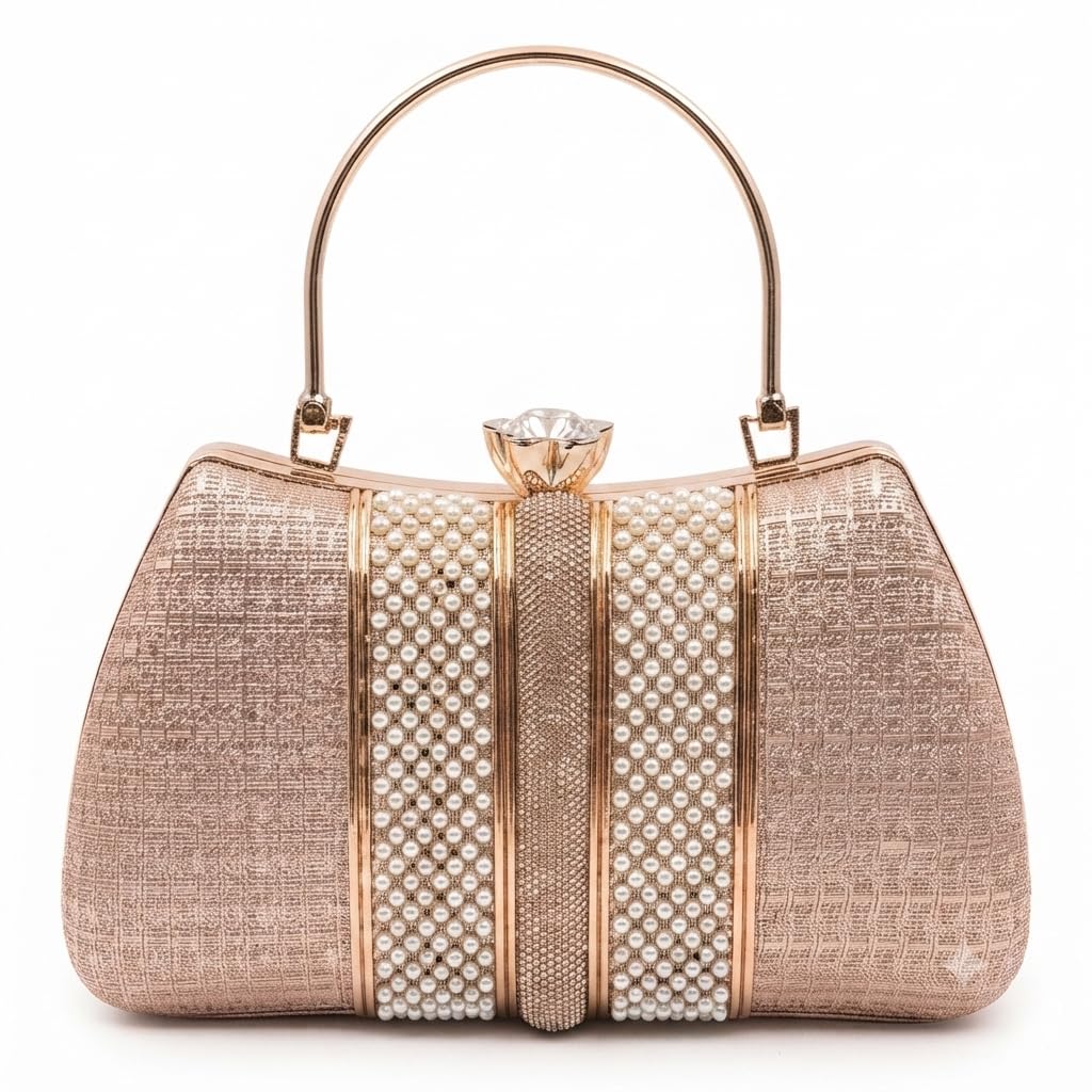 Women's Premium Party Clutch Purse | Rhinestone & Pearl Embellished Evening Bag | Detachable Chain Strap | Wedding, Bridal, Party & Festive Handbag | Color Variation-image-45