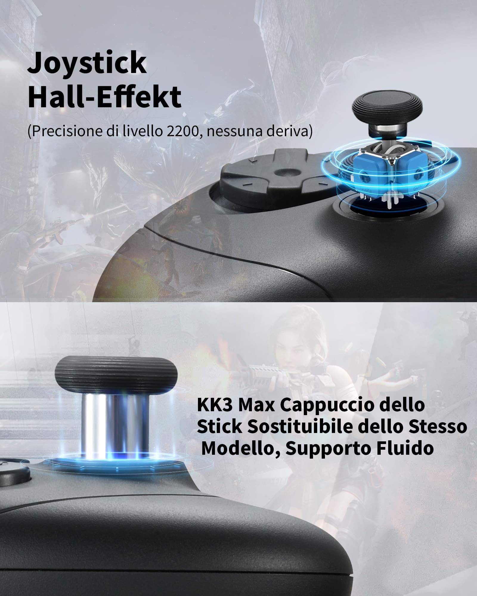 GuliKit Elves 2 Pro Wireless Controller per Switch 1/2, PC, Android, iOS, Joystick ad Effetto Hall, Rotary Rumble, Giroscopio a 6 assi, Durata della Batteria di 20 ore, D-Pad (Nero)