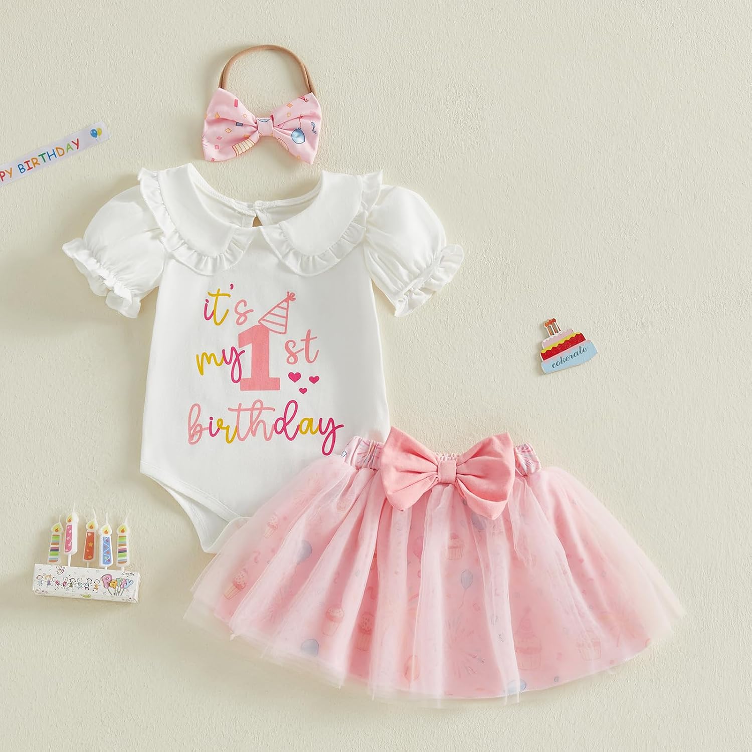 BeQeuewll Half Birthday Outfit Baby Girl Half Way to One Romper+Skirt Cake Smash Set