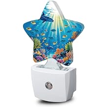 Underwater World Night Light,Sea Ocean Fish Plug-in Star Night Lights with Dusk-to-Dawn Sensor for Bedroom,Bathroom,Living Room Sleep Friendly Lamp for Women Girls Boys Gift,0.5W