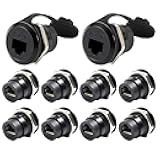 PENGLIN 10PCS RJ45 Shielded Panel Mount Connector, CAT6//5e/5 8P8C Ethernet LAN Cable Coupler Female to Female, RJ45 Bulkhead Feed Thru Socket with Waterproof/Dustproof Cap