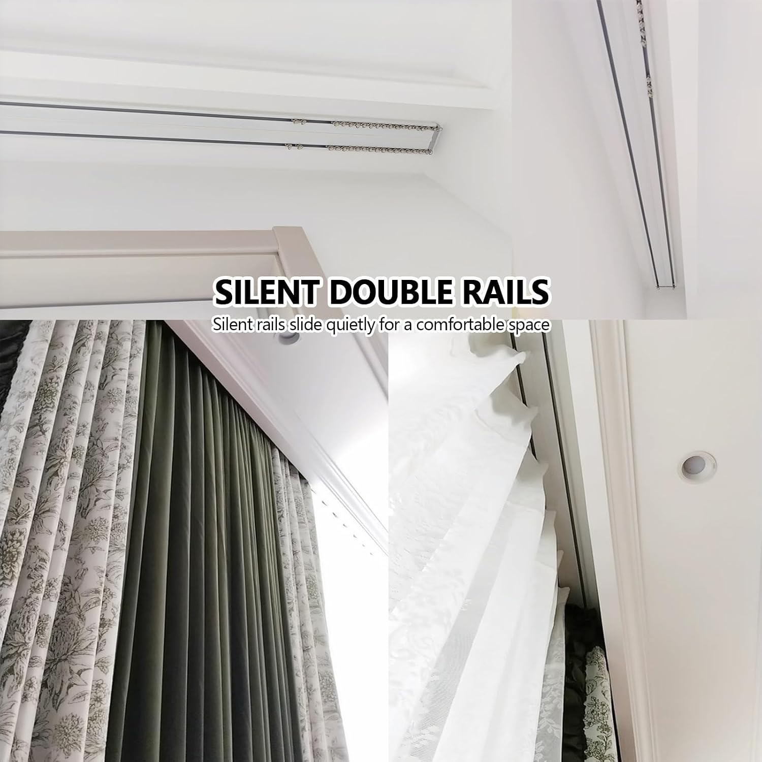 Silent Aluminum Duty Curtain Rail Track System,Ceiling Mounted Double Row Curtain Track for Windows,Integrated Design,Easy Installation,for Window Bathroom Bedroom(Gold,3.1m (10.2ft))