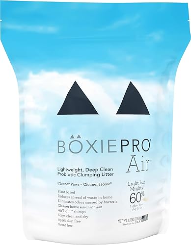 Miniatura 1 de BoxiePro Air ligero, limpieza profunda, sin olor, arena para gatos aglomerada dura, fórmula a base de plantas, hogar más limpio, caja de arena ultra