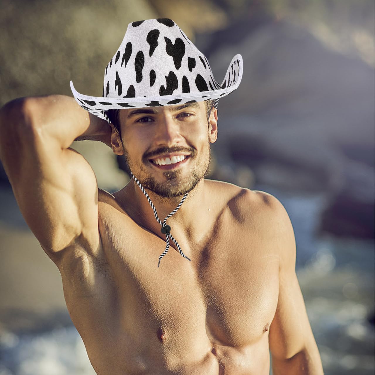 Toddmomy Chapeau de cowboy western avec motif vache - Chapeau de cowboy pour femme - Chapeau en feutre léger avec structure indéformable - Chapeau décoratif pour festival, carnaval, costume et fête à