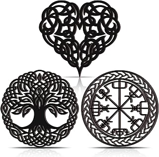 3 Pcs Viking Decor Vikings Themed Room Decor Nordic Wooden Hanging Wall Art Nordic Decoration Black Nordic Vikings Rune Amulet Sign Nordic Gift for Men Home Bedroom Bathroom Office Room, 11 x 11 Inch