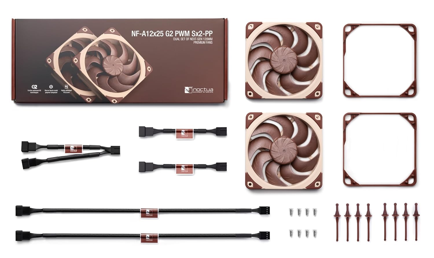 Noctua NF-A12x25 G2 PWM Sx2-PP package contents