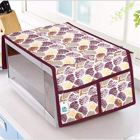 DECOTREE Cotton Microwave Oven Top Cover with Utility 4 Pockets - 14 X 36 Inches, Purple