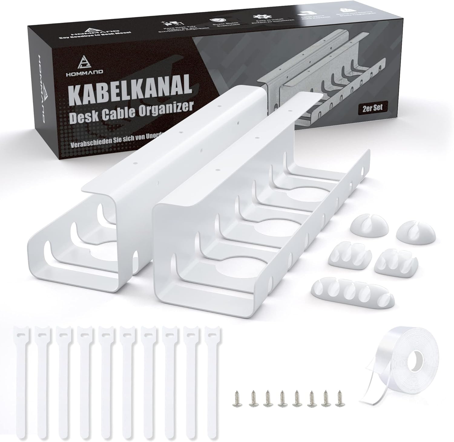 Under Desk Cable Management Tray 2 Pack, HOMMAND Sturdy Steel Cable