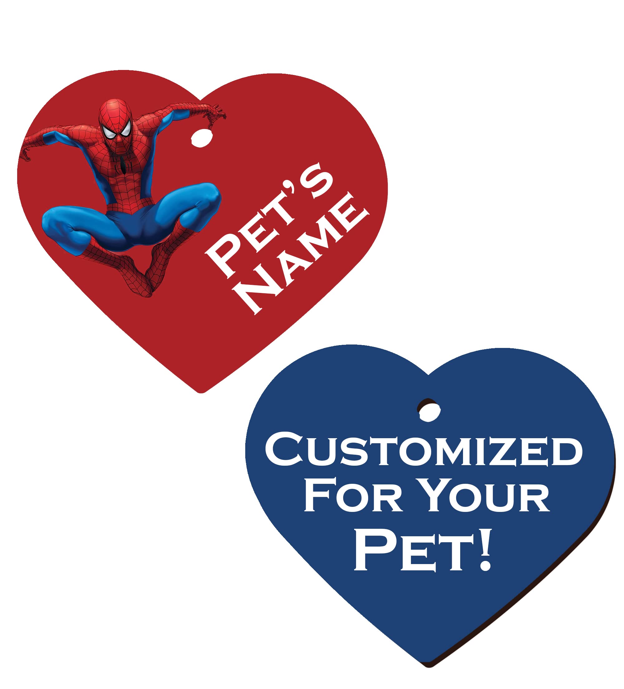 uDesignUSA Double Sided Pet Id Dog Tags | Personalized for Your Pet (Spiderman, Heart Shaped)