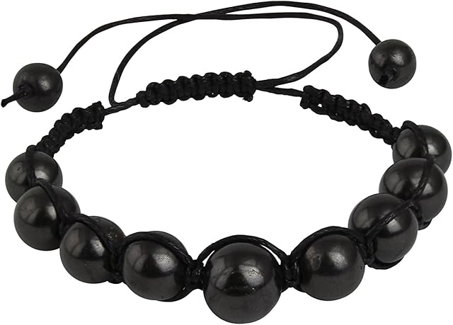 Heka Naturals Shungite Stones Bead Bracelet | Handmade Natural Black Crystal Jewellery, Chakra Bracelets, Crystal Spiritual Jewellery - Healing Stone, Energy Protection Beaded Bracelet