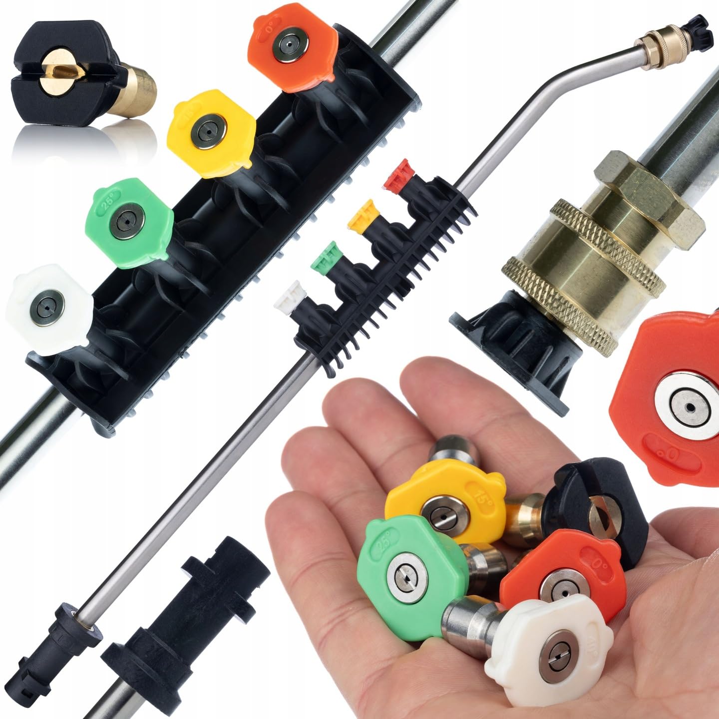 Rosfix Kit de accesorios para limpiadores de alta presión – T-Racer – Limpiador de superficies, lanza de 1/4 pulgadas con 5 boquillas, 1000 ml, pulverizador de espuma, limpiador | Repuesto para