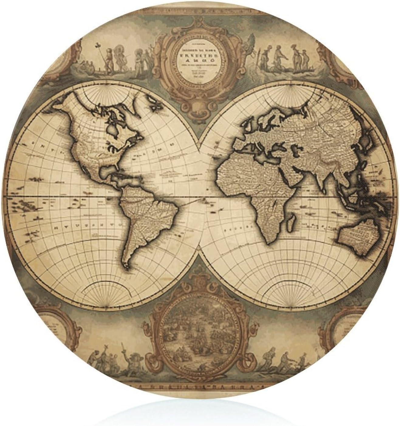 World Map Cutting Board Portable Small Chopping Boards Tempered Glass Kitchen Counter Protector Non-Slip Round Charcuterie Boards Mat for Bar Cheese Board