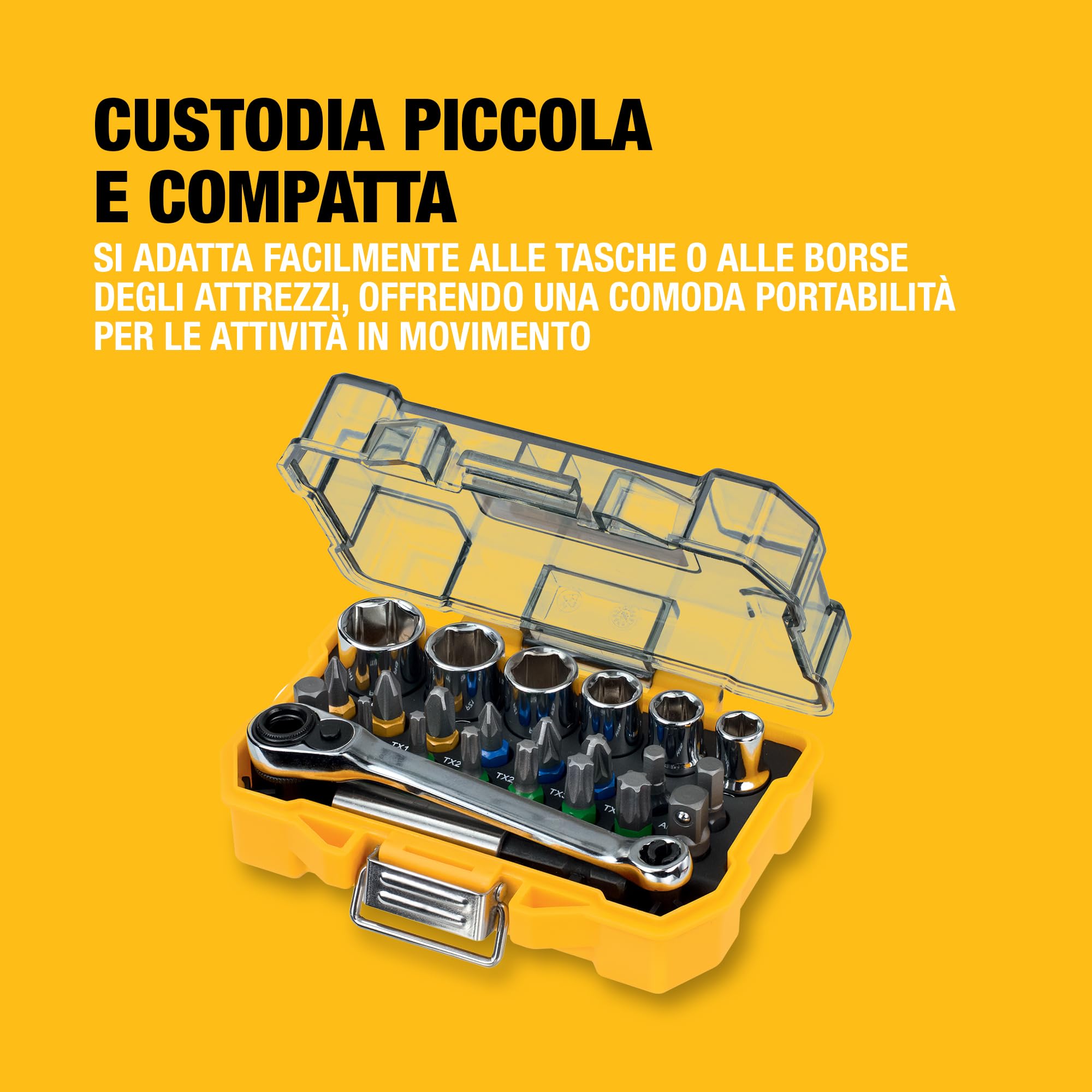 DEWALT Set di chiavi a bussola e cacciaviti extra piccoli da 25 mm (24 pezzi), DT71516-QZ