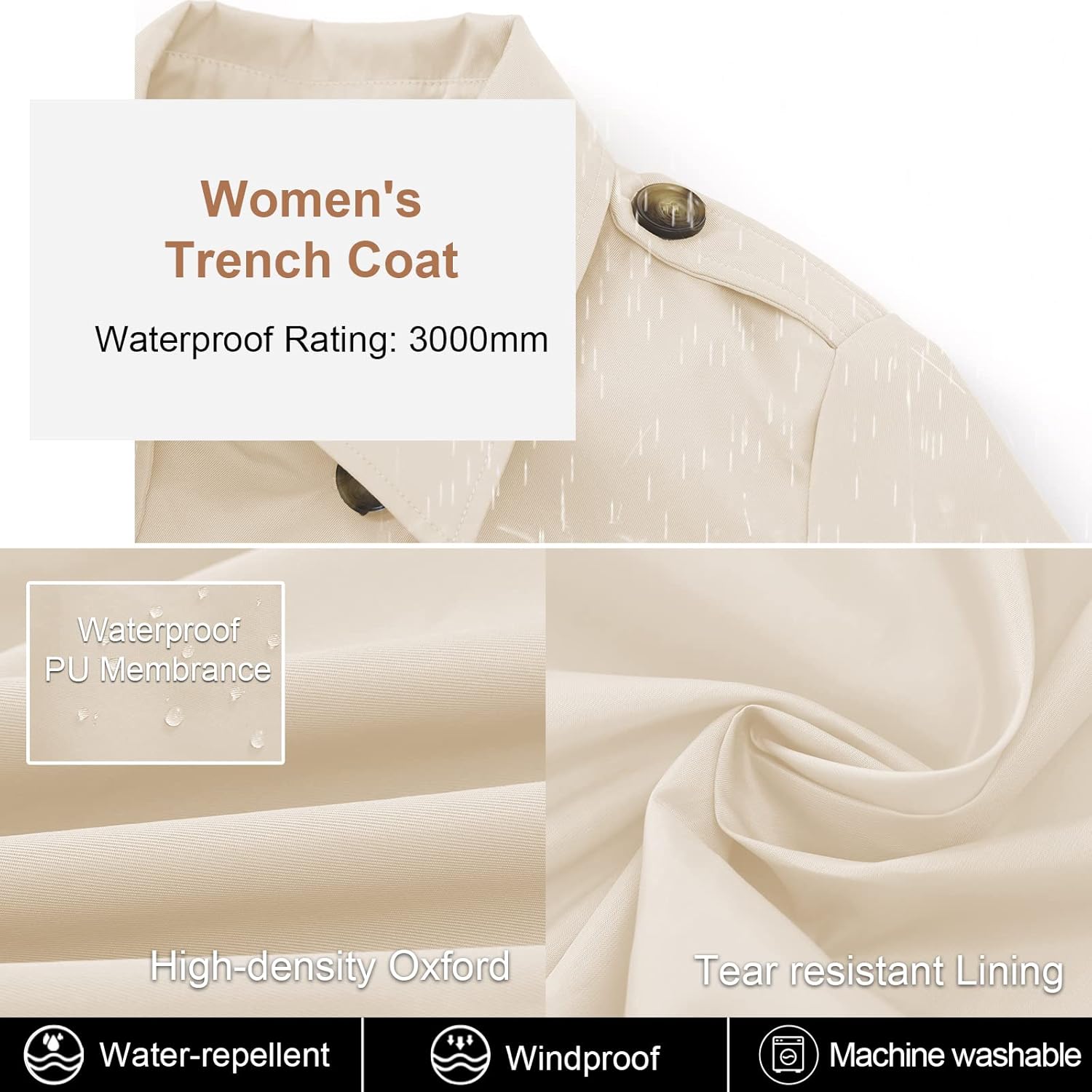 CREATMO US Women's Plus Size Trench Coat Double-Breasted Classic Lapel Overcoat Belted Outerwear Coat with Detachable Hood - Image 4