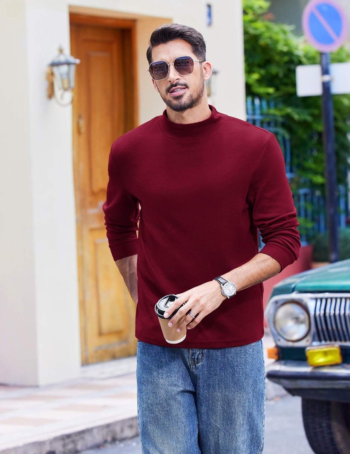 COOFANDY Men's Slim Fit Mock Turtleneck T Shirt Casual Basic Knitted Long Sleeve Pullover Sweater - Image 3