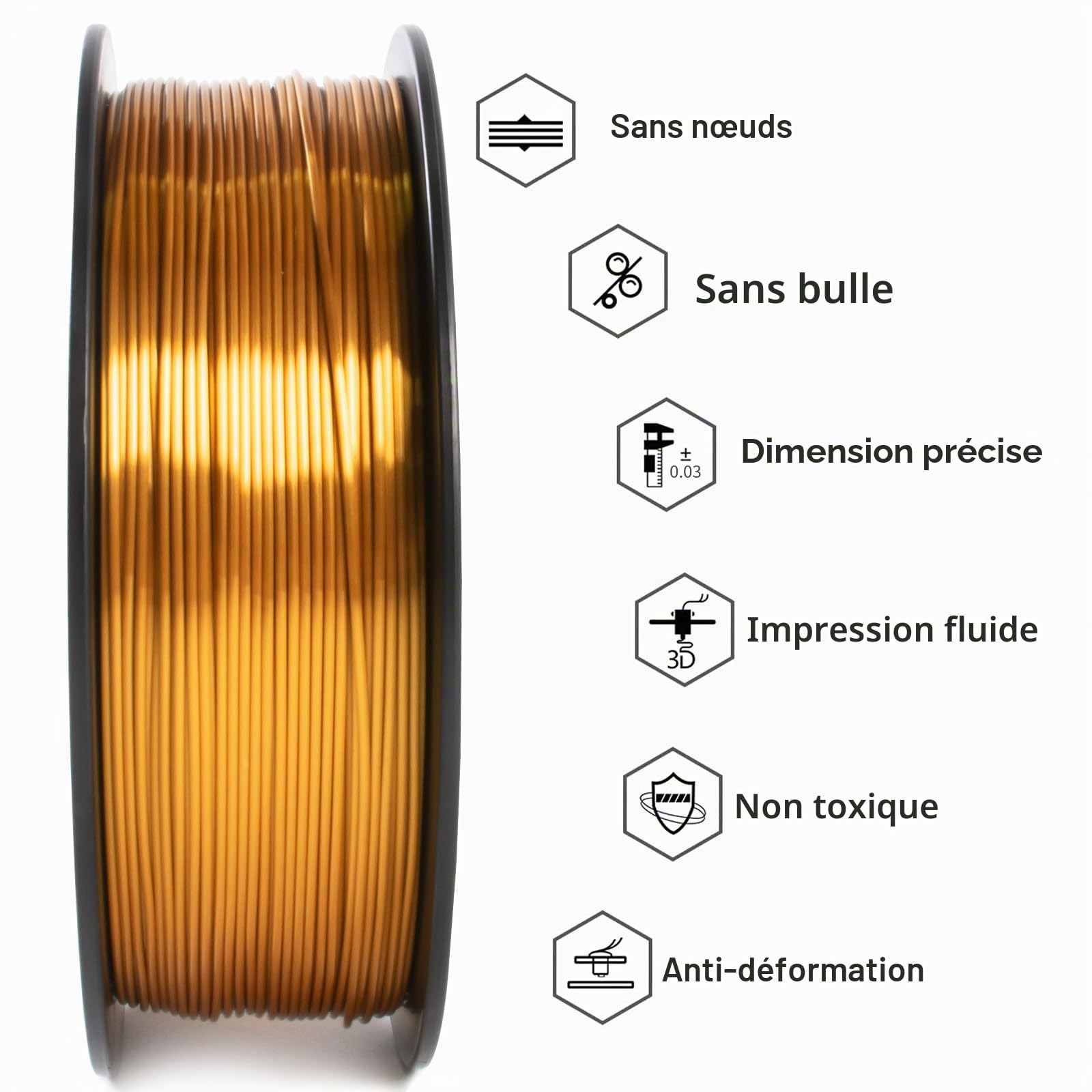 GEEETECH PLA filament 1.75mm Silk Gold, Imprimante 3D Filament PLA 1kg Spool