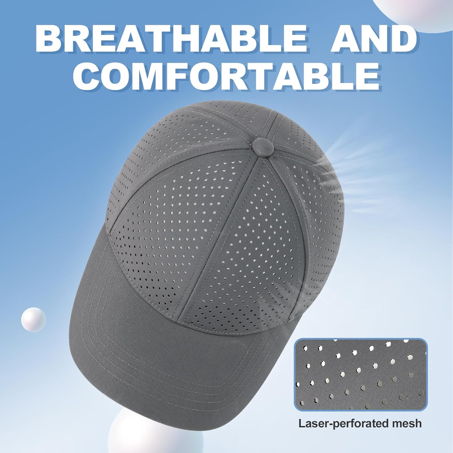 Men Summer Adjustable Performance Hat Breathable Snapback Laser Perforated Mesh Baseball Cap - Image 5