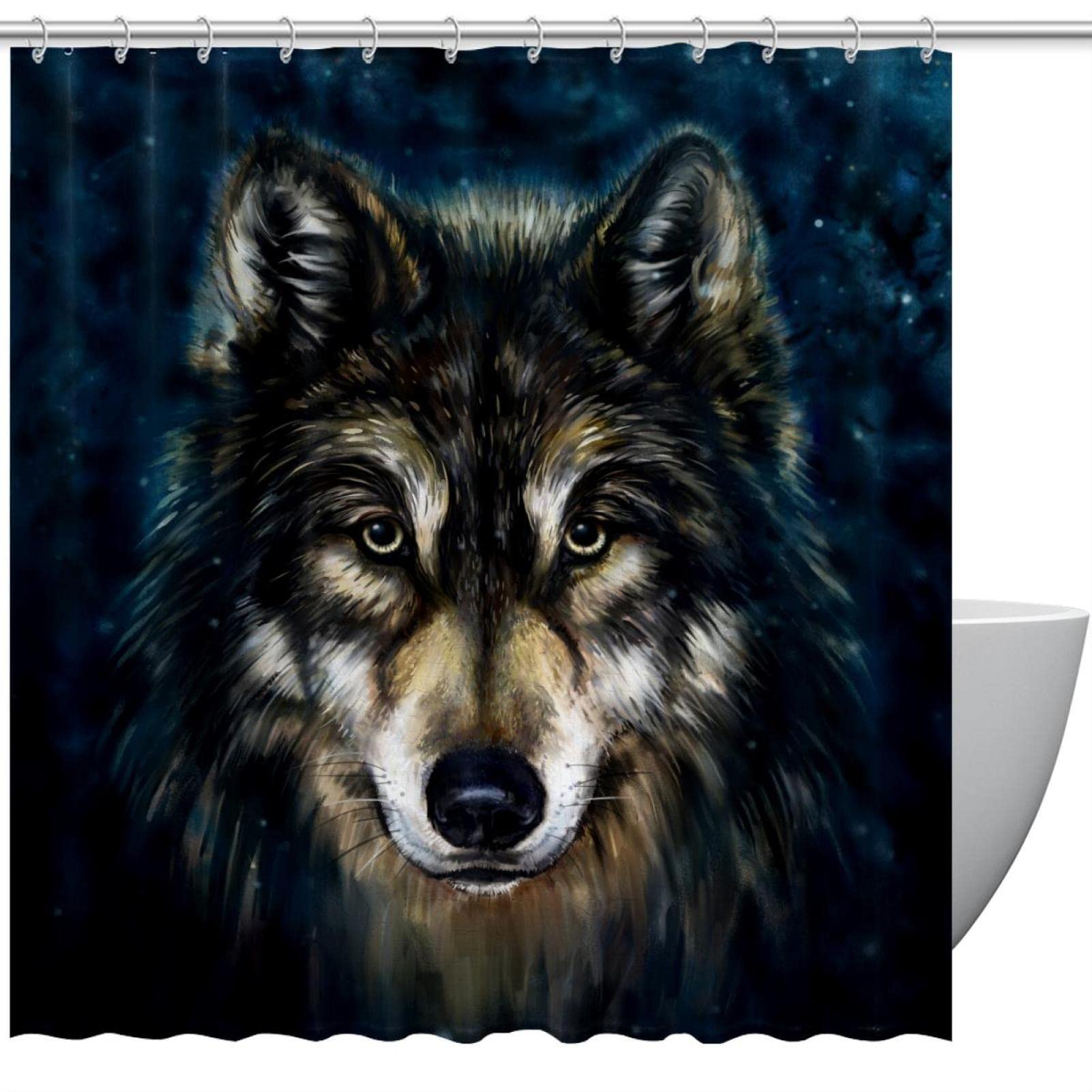 Rideau de douche loup imperméable et coloré pour salle de bain propre 183x183 cm