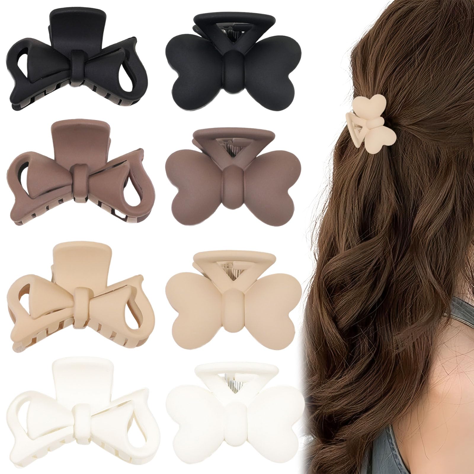 Muiltvoe 16 PCS Bow Hair Clips Non-Slip Plastic Claw Clip Small Hairclips Strong Hold Claw Clips Matte Hairclip Multicolor Hair Accessories for Women and Girls for Thin & Thick Hair