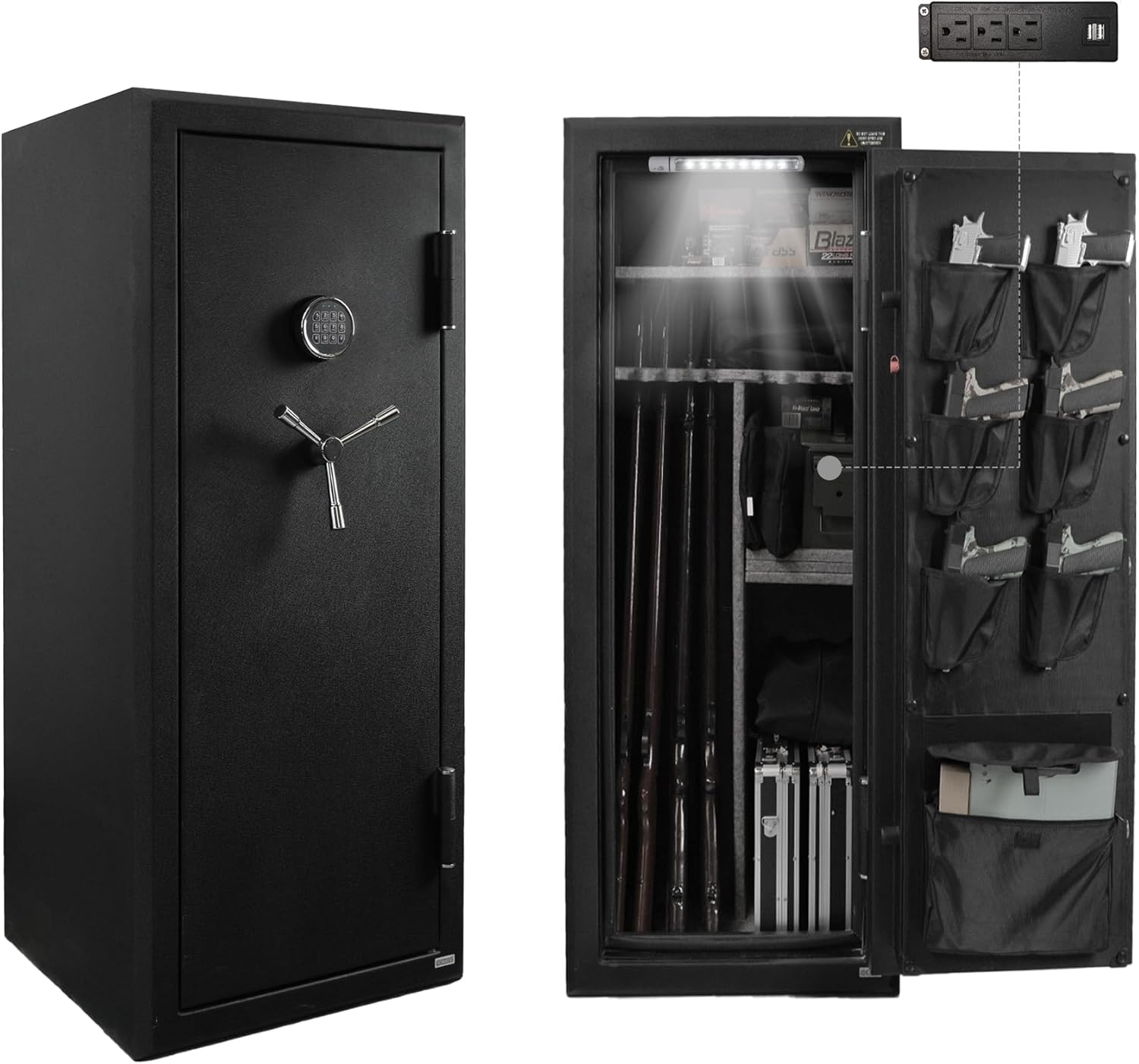 XPEDITION 24 Gun Fireproof Safe for Rifles and Pistols,Gun Cabinet with Keypad/Key Access, Fire and Water Safe with Combination Lock,Gun Safes for Rifles and Shotguns Includes Power Strip