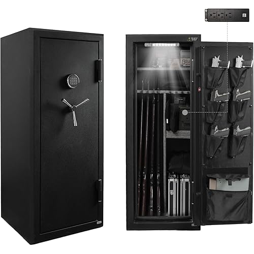 XPEDITION 24 Gun Fireproof Safe for Rifles and Pistols,Gun Cabinet with Keypad/Key Access, Fire and Water Safe with Combination Lock,Gun Safes for Rifles and Shotguns Includes Power Strip