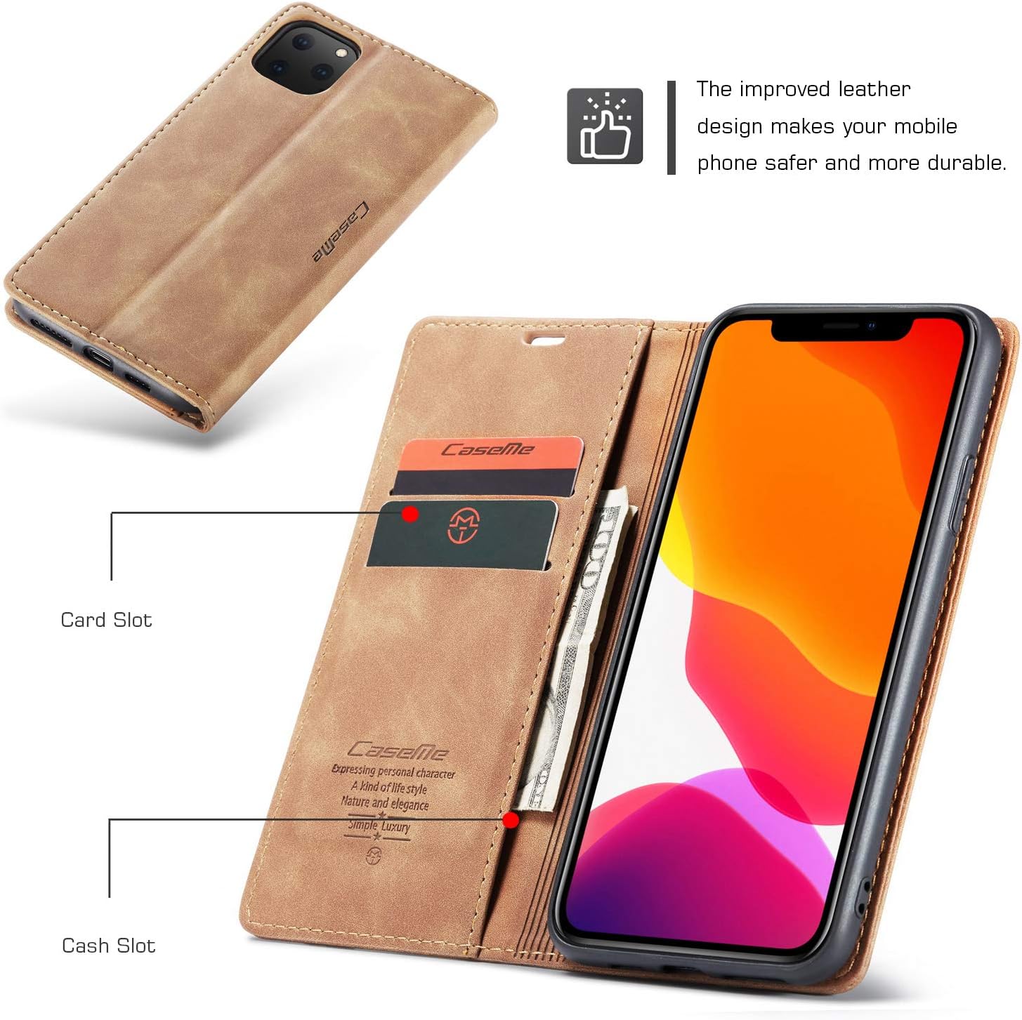 SINIANL iPhone 11 Wallet Case iPhone 11 Leather Case, Book Folding Flip Case with Kickstand Credit Card Slot Magnetic Closure Protective Cover for Apple iPhone 11 2019 6.1 inch - Brown