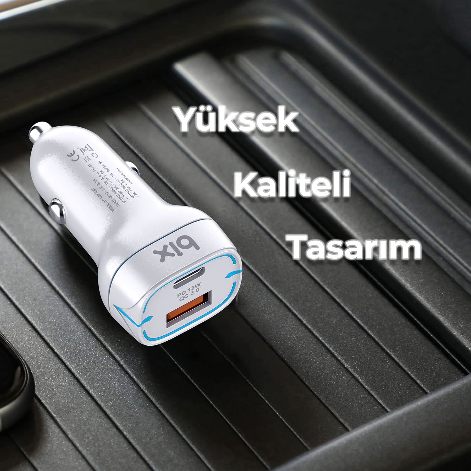 Bix BX-CCP36WT 38W Type-C PD 20W ve USB-A QC 3.0 18W Çift Portlu LED Işıklı Araç Şarj Cihazı Beyaz iPhone 15/14/13/12/11/X/, iPad, Galaxy S24/S23/S22/S21/S20 ve Daha Fazlasıyla Uyumlu BXCCP36WT
