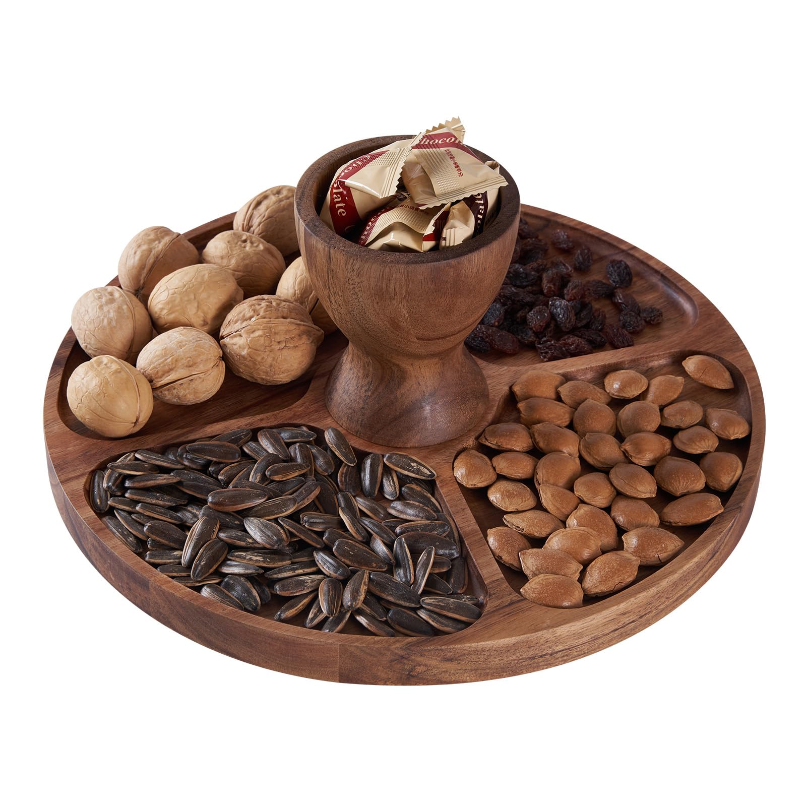 Buachois Soporte para Pasteles con Tapa y Patas, Ø 30 cm / 12 Pulgadas Pastel Tapa, Madera 2 en 1 Mesa de Doble Plaón de Charcutería de Redondo de Postres con Cúpula para Bandeja de Queso y Frutas