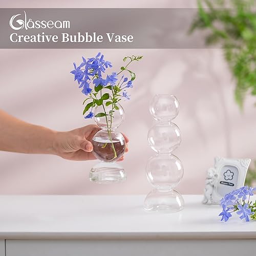 Miniatura 4 de Glasseam Jarrón negro para decoración del hogar, bonito juego de 2 jarrones pequeños modernos para flores, jarrones decorativos para decoración del
