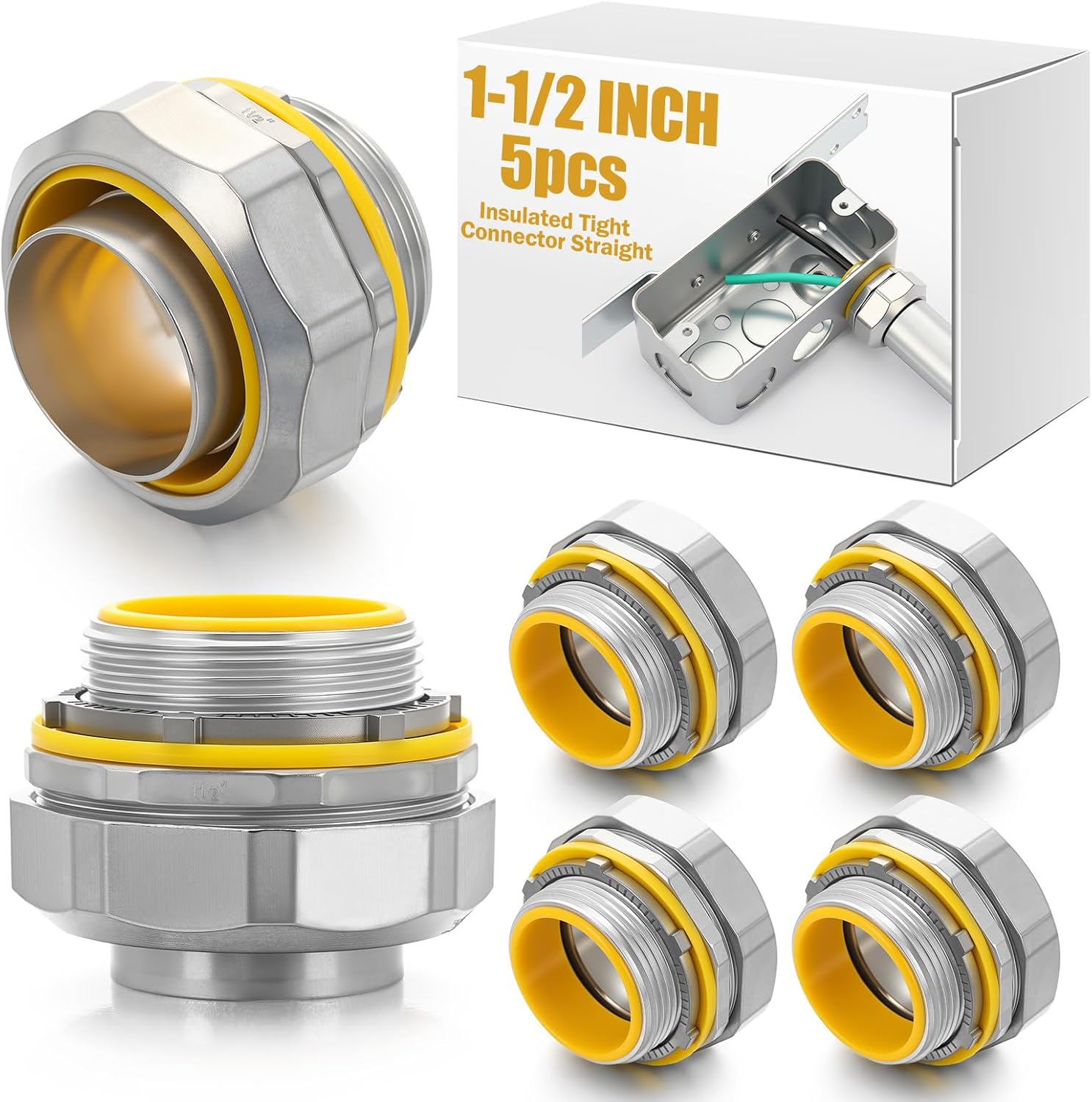 Gisafai 10 Pcs Liquid Tight Connector Straight Insulated Zinc Die Cast Metal Tight Electrical Conduit Fittings for 1/2 Inch Flexible and Type B Flexible