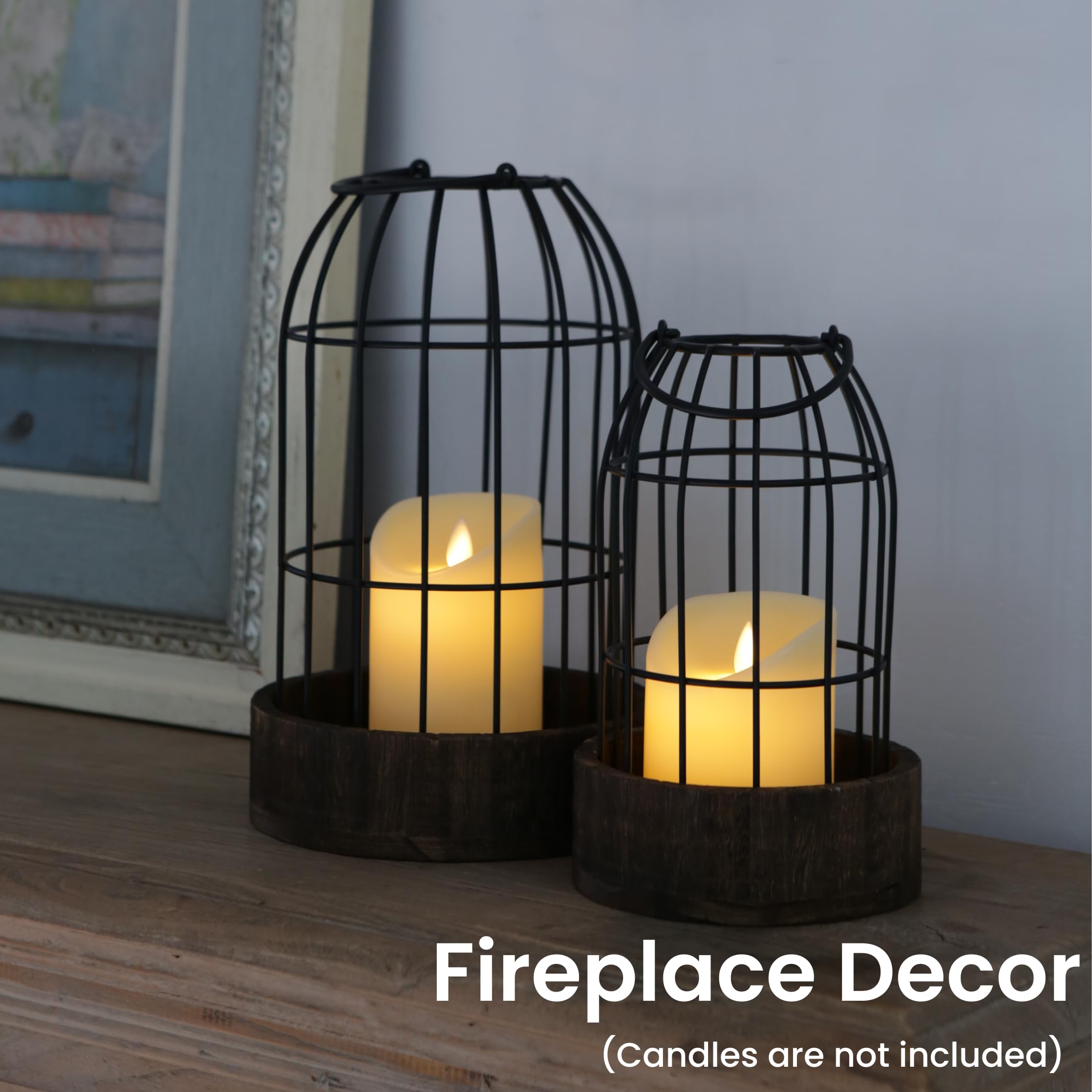 Set di 2 lanterne decorative in legno rustico invecchiato marrone bruciato, lanterne da pavimento in legno bruciato, lanterne da appendere per interni/esterni, per la decorazione della casa (senza