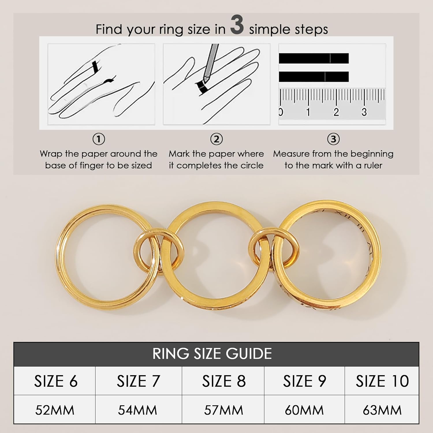 JINHUI 18k Gold Plated Rings Interlocked Stackable Rings for Women,Non Tarnish Statement Ring Set With Dainty Cubic Zirconia Stainless Steel Multi Ring Stack Charms Ring Fashion Jewelry for Women (Roman, Silver, 6) - Image 7