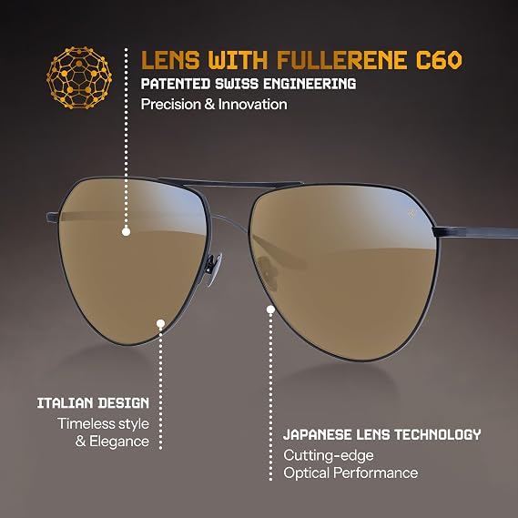 Hyperlight Zero G Black Fullerene C60 UV & bluelight daily shades for men. Unisex luxury sunglasses for women, designer sunglasses for men. Fashion branded harmonized white light eyeglasses w/case