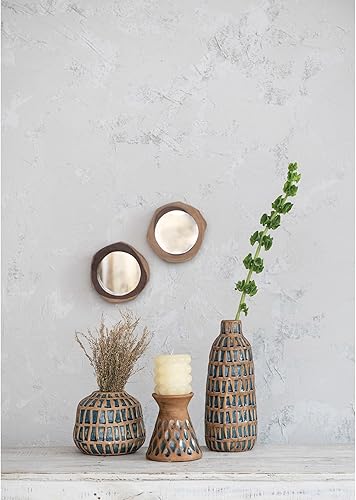 Miniatura 2 de Creative Co-Op Jarrón terracota grabado de 14 pulgadas, natural y azul