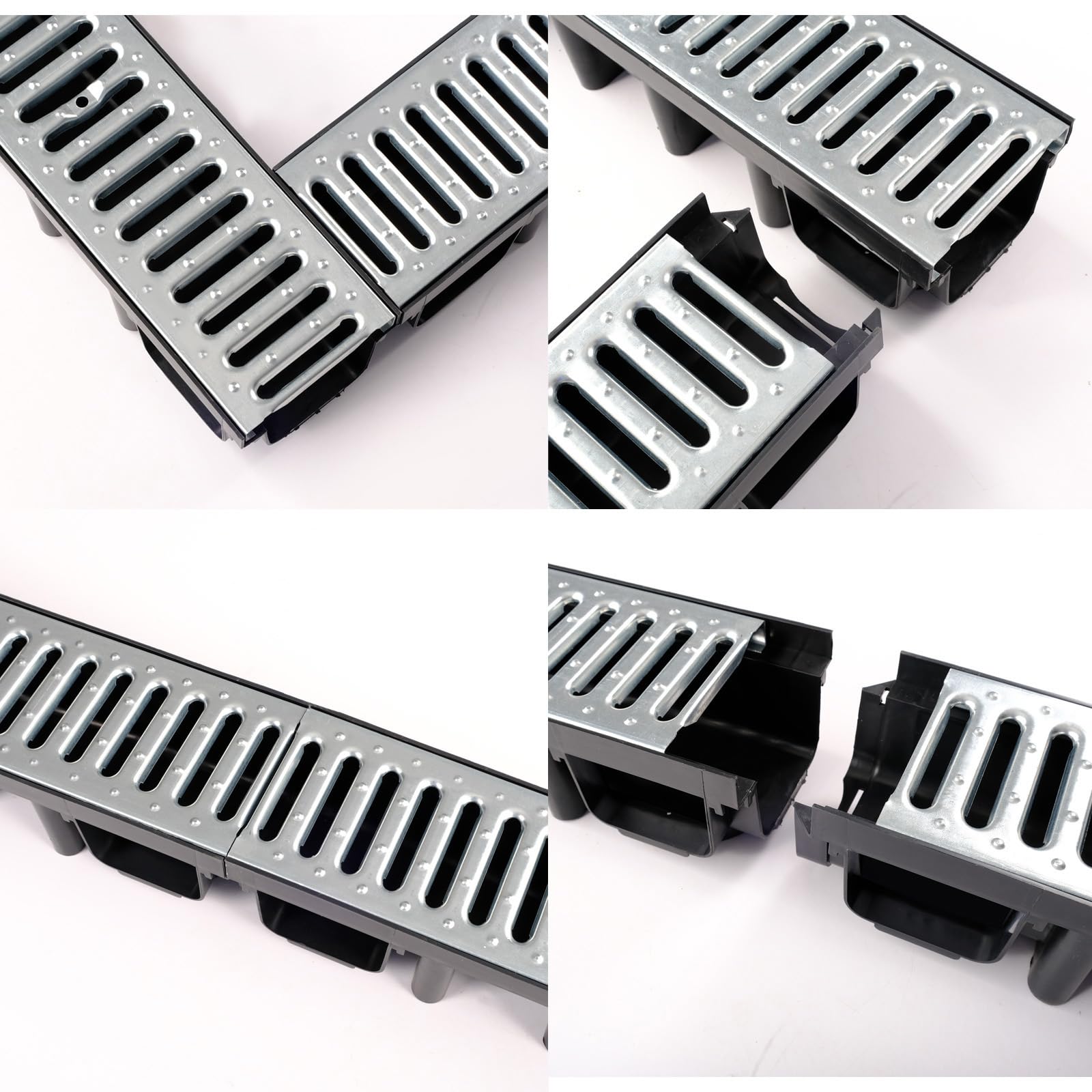 Juego de canalones de drenaje – 98 mm de desagüe de acero galvanizado, transitable para coches, para jardín, patio y terraza, incluye 2 boquillas de desagüe (DN 110, DN 50) (8 m)