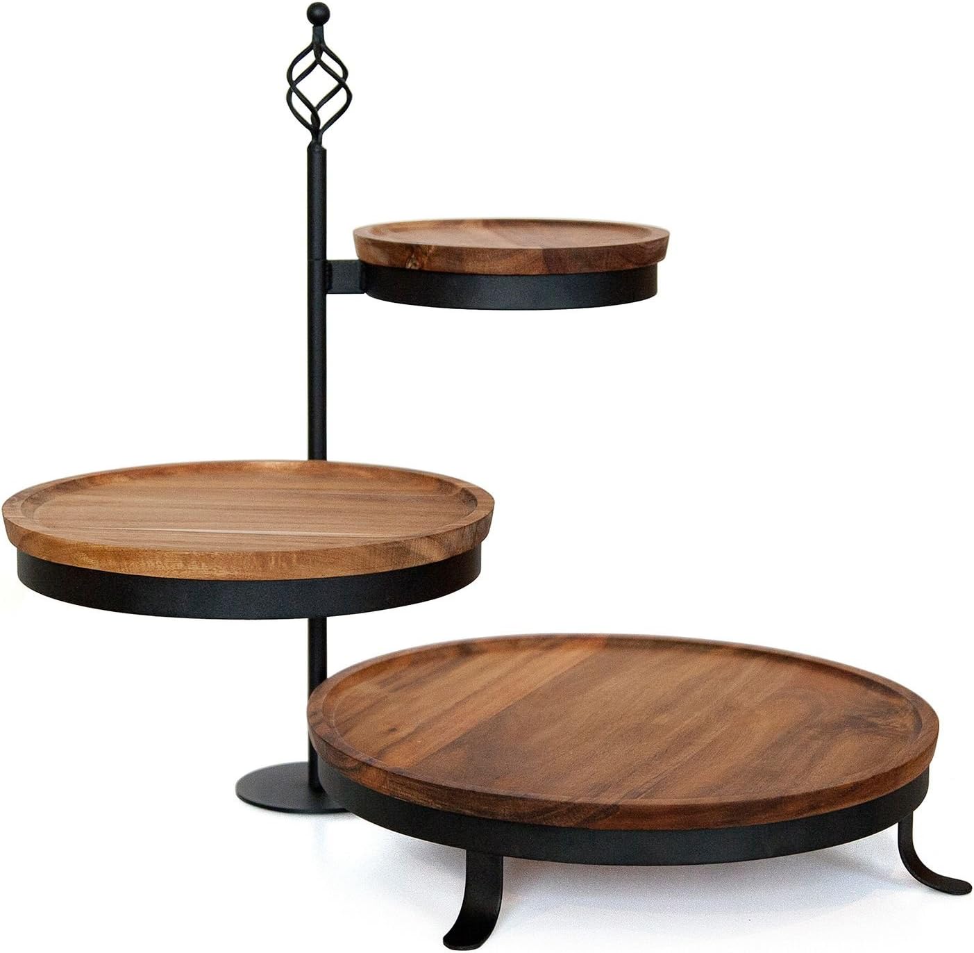 Mango Leaf 3 Tier Swivel Acacia Server