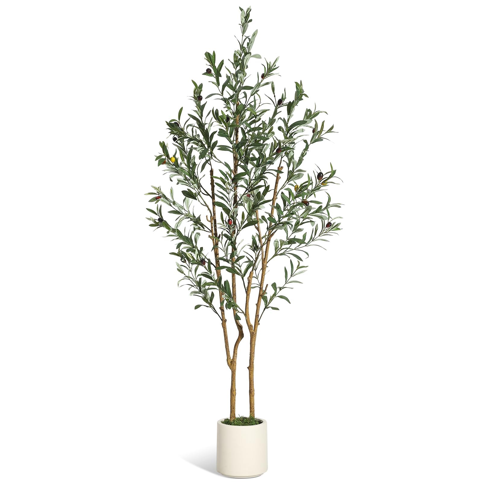 Olivier artificiel 150cm arbre faux tronc naturel pot blanc