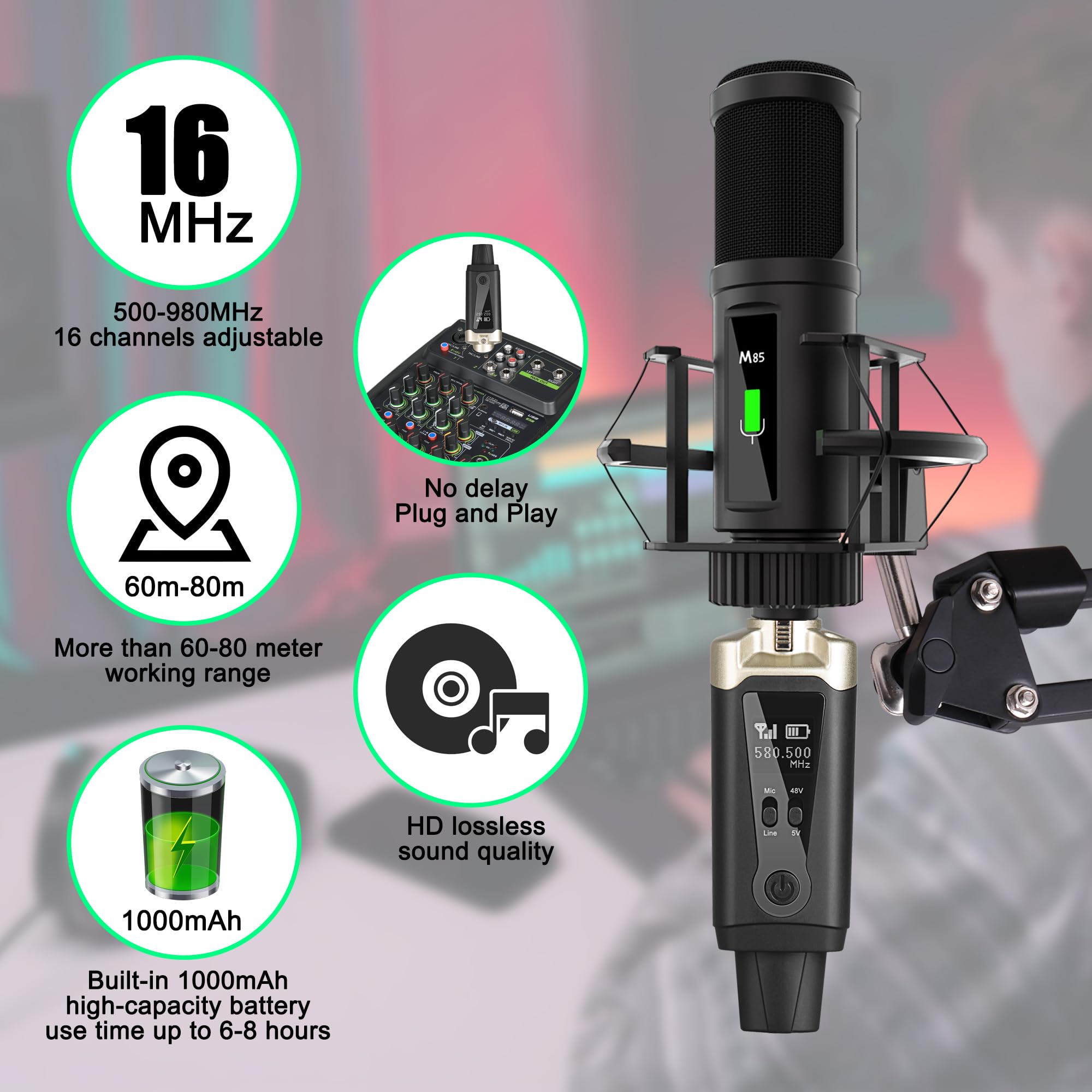 Système Micro Sans Fil 2,4 GHz - Émetteur + Récepteur XLR - Portée 30 M - Compatible Micros Dynamiques Et à Condensateur - Pour Mariage, DJ, Live
