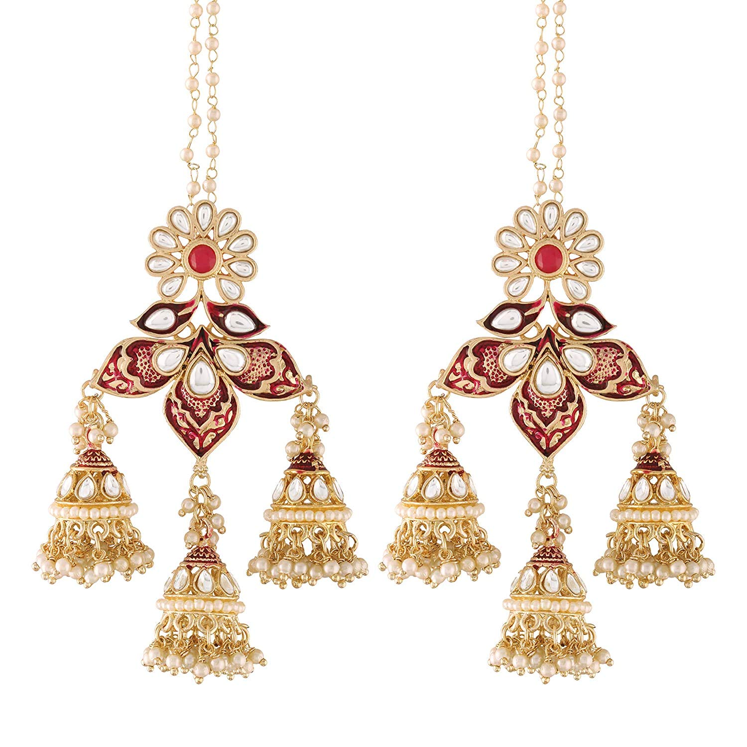 I Jewels 18K Gold Plated Intricately Designed Traditional with Detachable Hair Chain Encased With Kundans & Pearls Jumki Earrings For Women (E2904M) (B08QZJXG4Y) Amazon Price History, Amazon Price Tracker