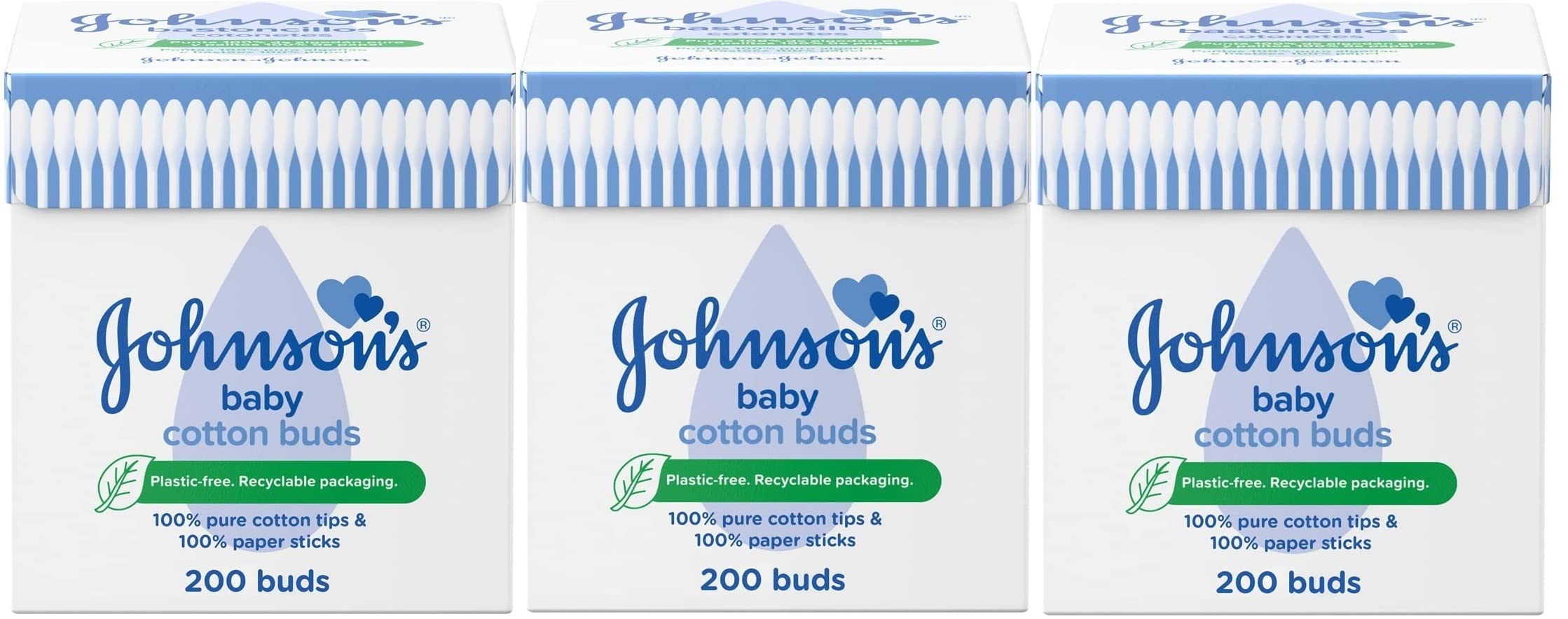Johnson's Pure Cotton Swabs, 200 Count (Pack of 3)