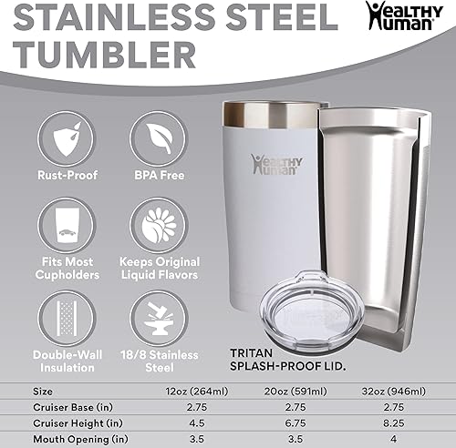 Miniatura 2 de Vaso de viaje de acero inoxidable con aislamiento humano, con pajita y tapa, Blanco puro