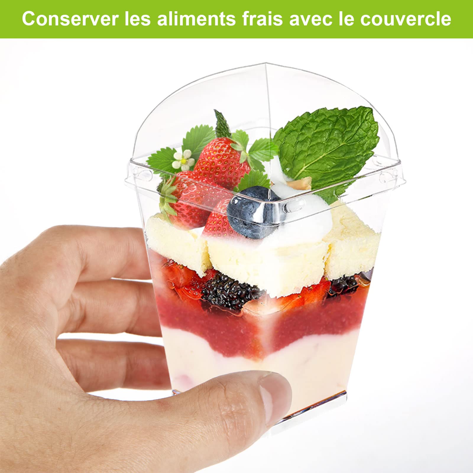 Gobelets Pudding Mousse Glace MIVIDE - Lot De 100 Gobelets à Dessert 250ml Avec Couvercles Et Cuillères - Verres Plastique Pour Fêtes Lot Gobelets Fête Mariage